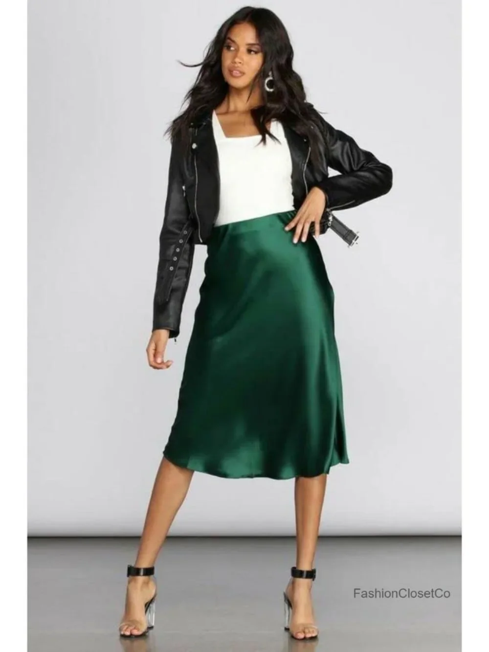 High Waist Satin Midi Skirt Elegant Silk Party Skirt